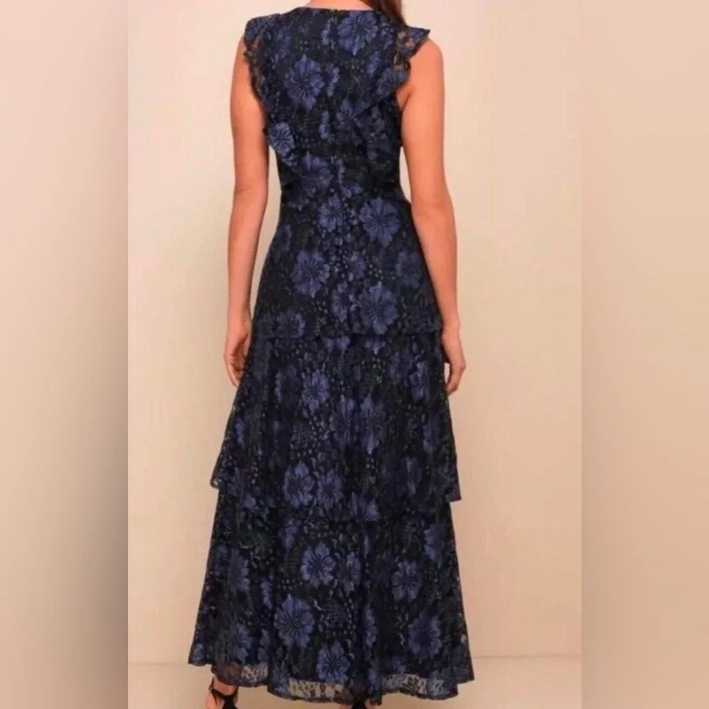 Lulus Molinetto Navy Blue Lace Ruffled Tiered Sleeveless Maxi Dress - Picture 2 of 6